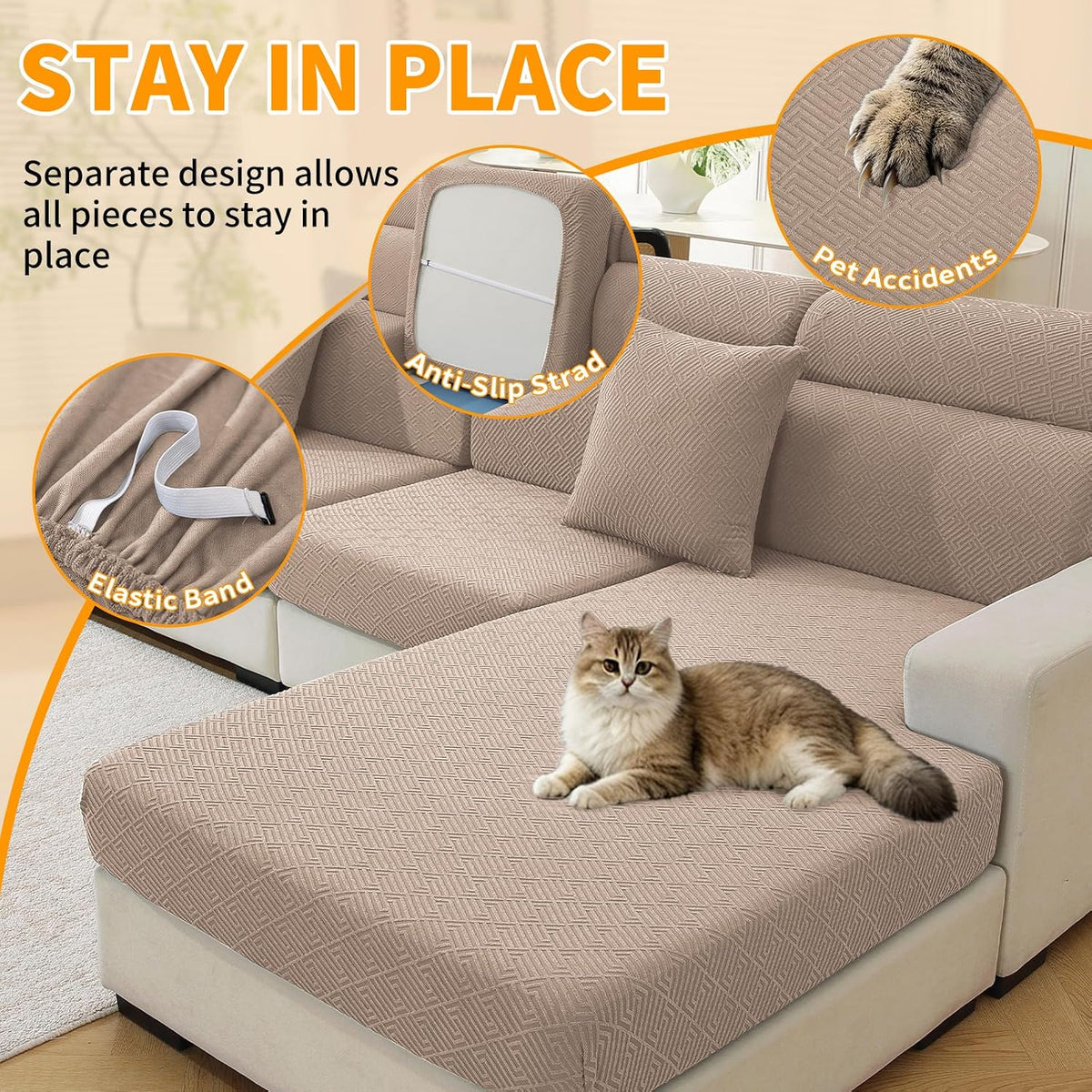4-Piece Stretch Sofa Cover, Washable Couch Covers for Dog | 71"-91"(3 Cushions),Light Gray（Big Sale),Anti-pilling & Wear-Resistant,Pet Friendly, Washable.Ideal for Living room