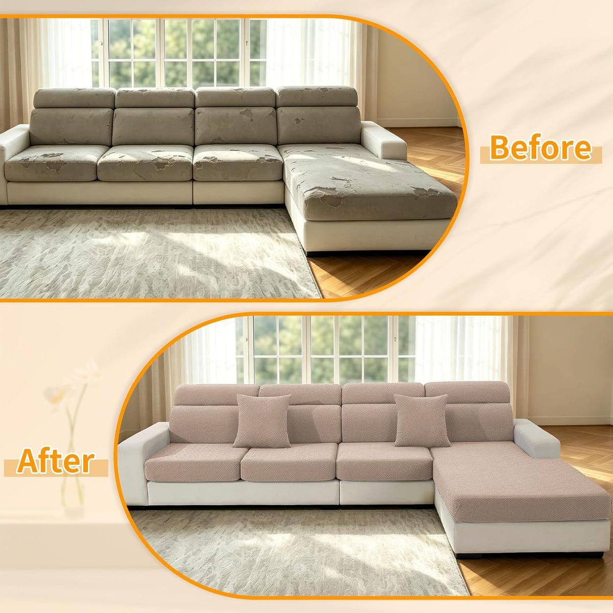 4-Piece Stretch Sofa Cover, Washable Couch Covers for Dog | 71"-91"(3 Cushions),Light Gray（Big Sale),Anti-pilling & Wear-Resistant,Pet Friendly, Washable.Ideal for Living room