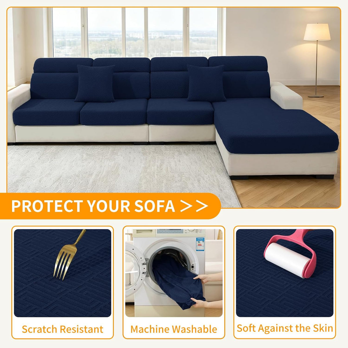 4-Piece Stretch Sofa Cover, Washable Couch Covers for Dog | 71"-91"(3 Cushions),Light Gray（Big Sale),Anti-pilling & Wear-Resistant,Pet Friendly, Washable.Ideal for Living room