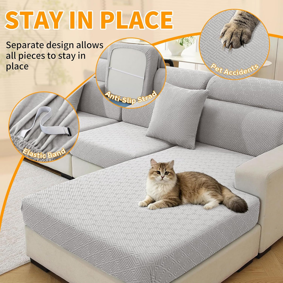 4-Piece Stretch Sofa Cover, Washable Couch Covers for Dog | 71"-91"(3 Cushions),Light Gray（Big Sale),Anti-pilling & Wear-Resistant,Pet Friendly, Washable.Ideal for Living room