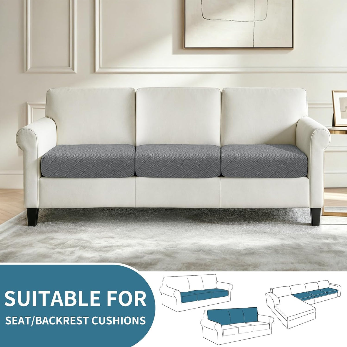 4-Piece Stretch Sofa Cover, Washable Couch Covers for Dog | 71"-91"(3 Cushions),Light Gray（Big Sale),Anti-pilling & Wear-Resistant,Pet Friendly, Washable.Ideal for Living room