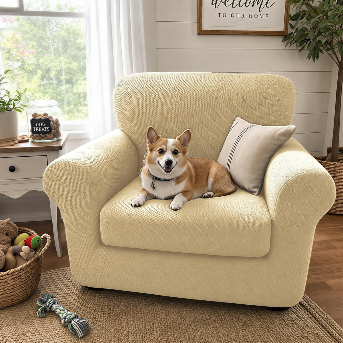 4-Piece Stretch Sofa Cover, Washable Couch Covers for Dog | 71"-91"(3 Cushions),Light Gray（Big Sale),Anti-pilling & Wear-Resistant,Pet Friendly, Washable.Ideal for Living room