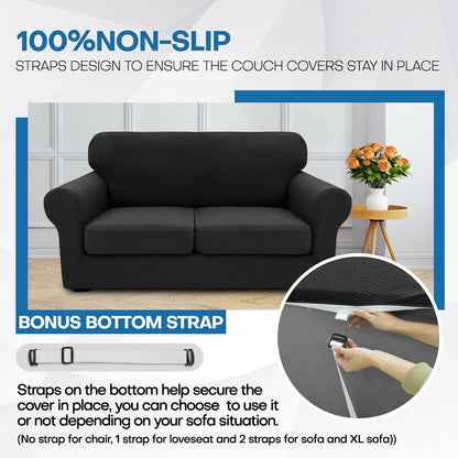 4-Piece Stretch Sofa Cover, Washable Couch Covers for Dog | 71"-91"(3 Cushions),Light Gray（Big Sale),Anti-pilling & Wear-Resistant,Pet Friendly, Washable.Ideal for Living room