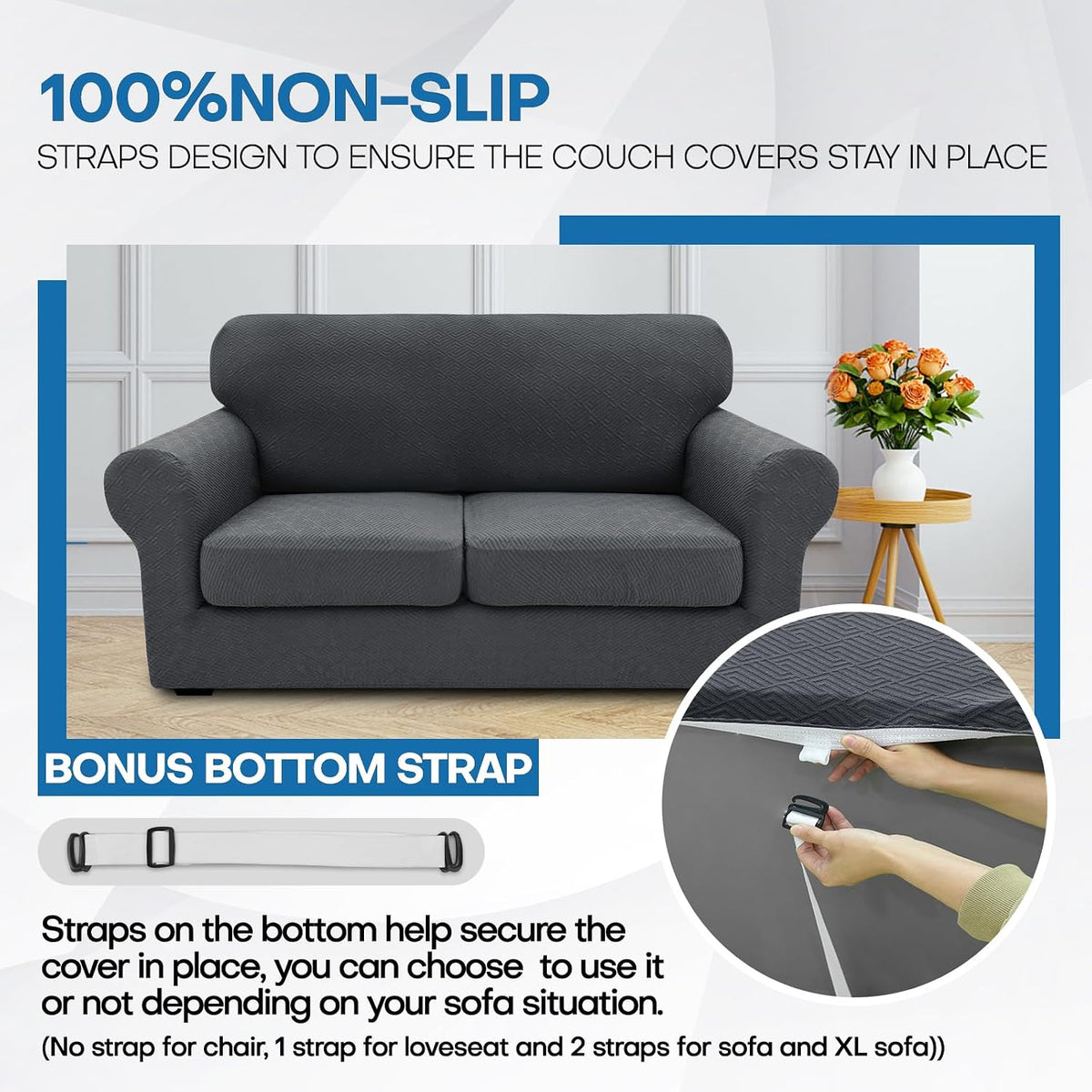 4-Piece Stretch Sofa Cover, Washable Couch Covers for Dog | 71"-91"(3 Cushions),Light Gray（Big Sale),Anti-pilling & Wear-Resistant,Pet Friendly, Washable.Ideal for Living room