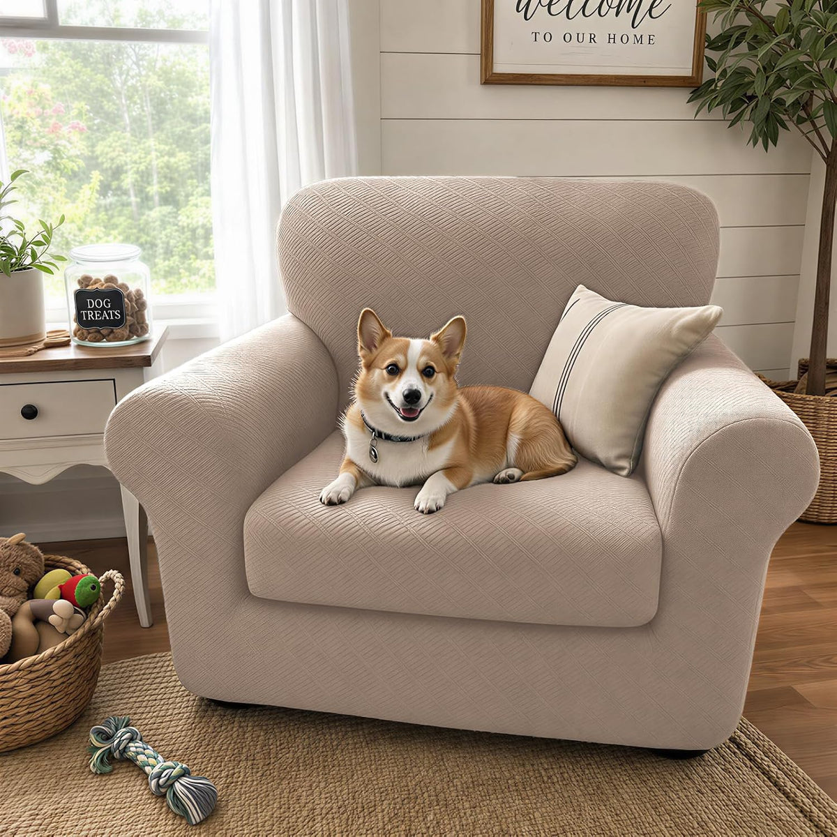 4-Piece Stretch Sofa Cover, Washable Couch Covers for Dog | 71"-91"(3 Cushions),Light Gray（Big Sale),Anti-pilling & Wear-Resistant,Pet Friendly, Washable.Ideal for Living room