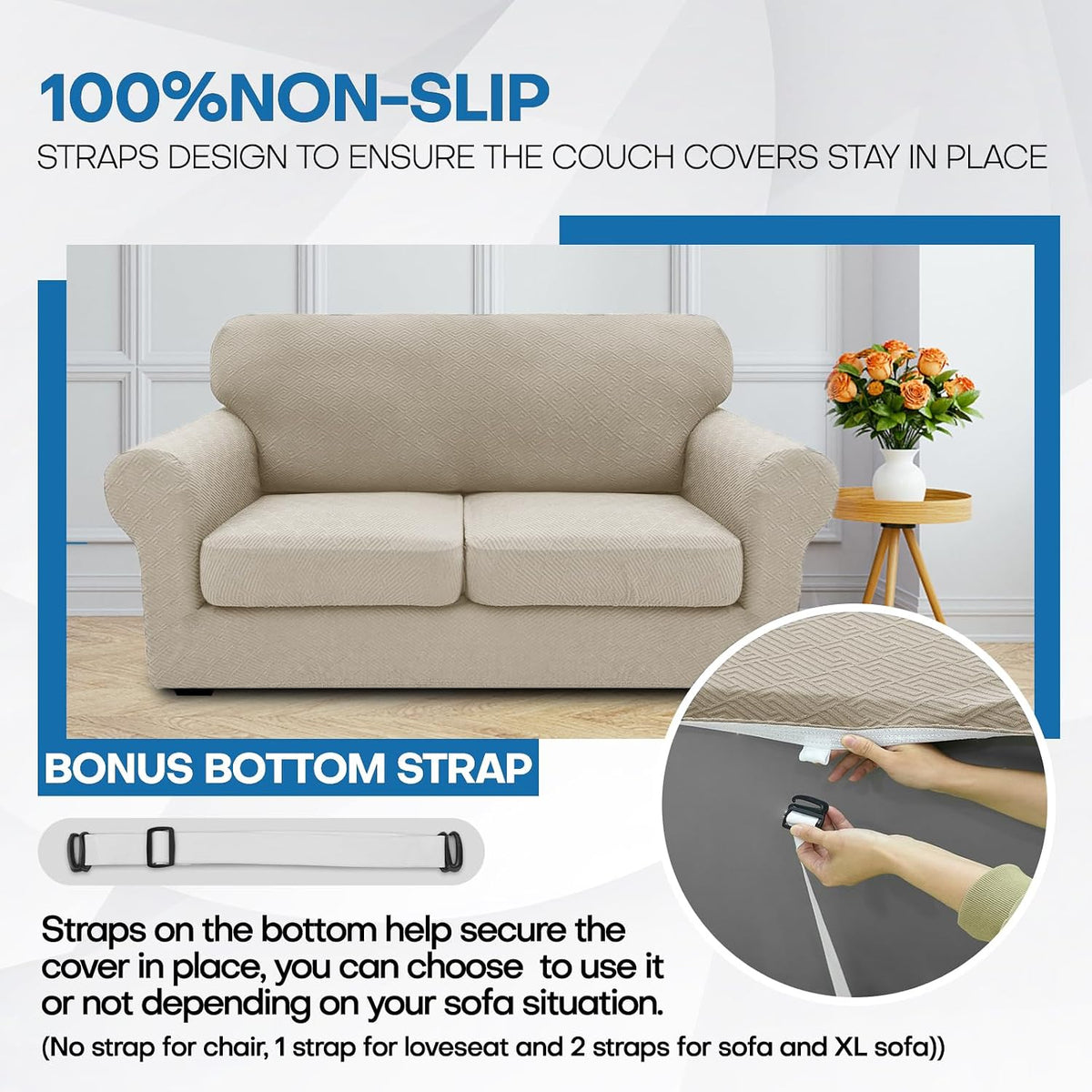 4-Piece Stretch Sofa Cover, Washable Couch Covers for Dog | 71"-91"(3 Cushions),Light Gray（Big Sale),Anti-pilling & Wear-Resistant,Pet Friendly, Washable.Ideal for Living room