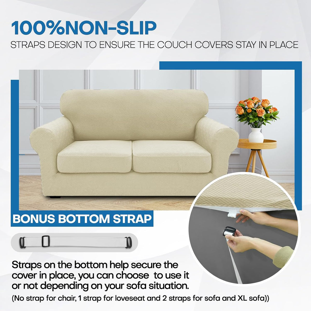 4-Piece Stretch Sofa Cover, Washable Couch Covers for Dog | 71"-91"(3 Cushions),Light Gray（Big Sale),Anti-pilling & Wear-Resistant,Pet Friendly, Washable.Ideal for Living room