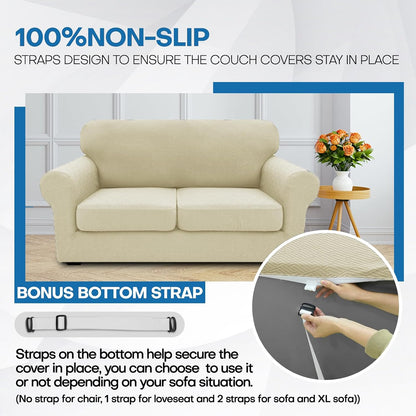 4-Piece Stretch Sofa Cover, Washable Couch Covers for Dog | 71"-91"(3 Cushions),Light Gray（Big Sale),Anti-pilling & Wear-Resistant,Pet Friendly, Washable.Ideal for Living room