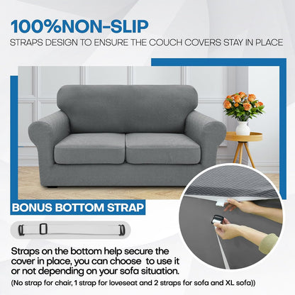 4-Piece Stretch Sofa Cover, Washable Couch Covers for Dog | 71"-91"(3 Cushions),Light Gray（Big Sale),Anti-pilling & Wear-Resistant,Pet Friendly, Washable.Ideal for Living room