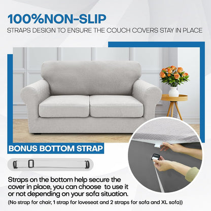 4-Piece Stretch Sofa Cover, Washable Couch Covers for Dog | 71"-91"(3 Cushions),Light Gray（Big Sale),Anti-pilling & Wear-Resistant,Pet Friendly, Washable.Ideal for Living room