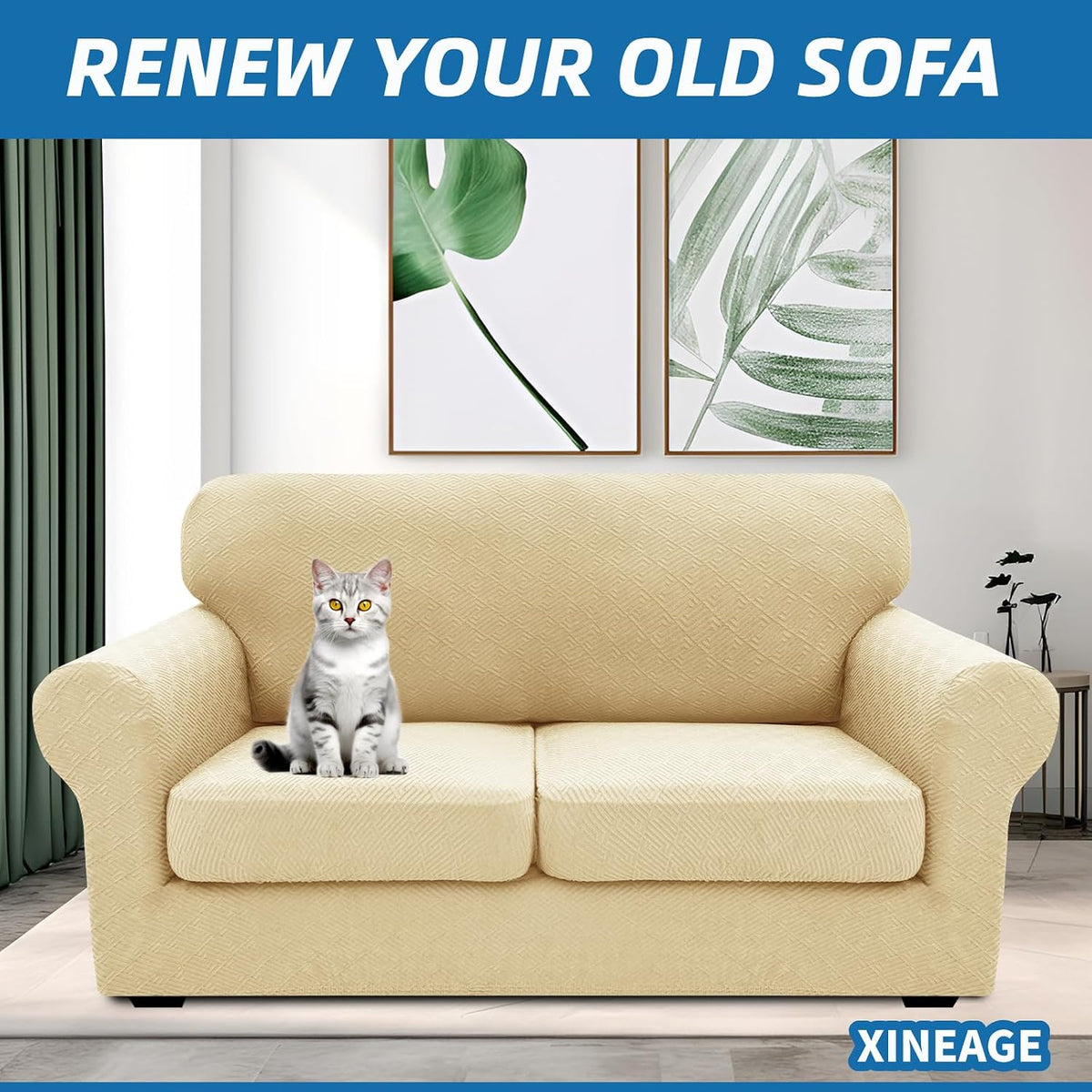 4-Piece Stretch Sofa Cover, Washable Couch Covers for Dog | 71"-91"(3 Cushions),Light Gray（Big Sale),Anti-pilling & Wear-Resistant,Pet Friendly, Washable.Ideal for Living room