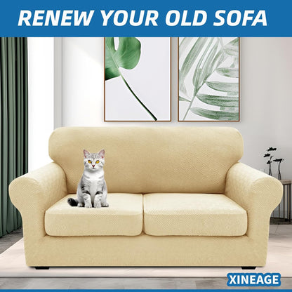 4-Piece Stretch Sofa Cover, Washable Couch Covers for Dog | 71"-91"(3 Cushions),Light Gray（Big Sale),Anti-pilling & Wear-Resistant,Pet Friendly, Washable.Ideal for Living room