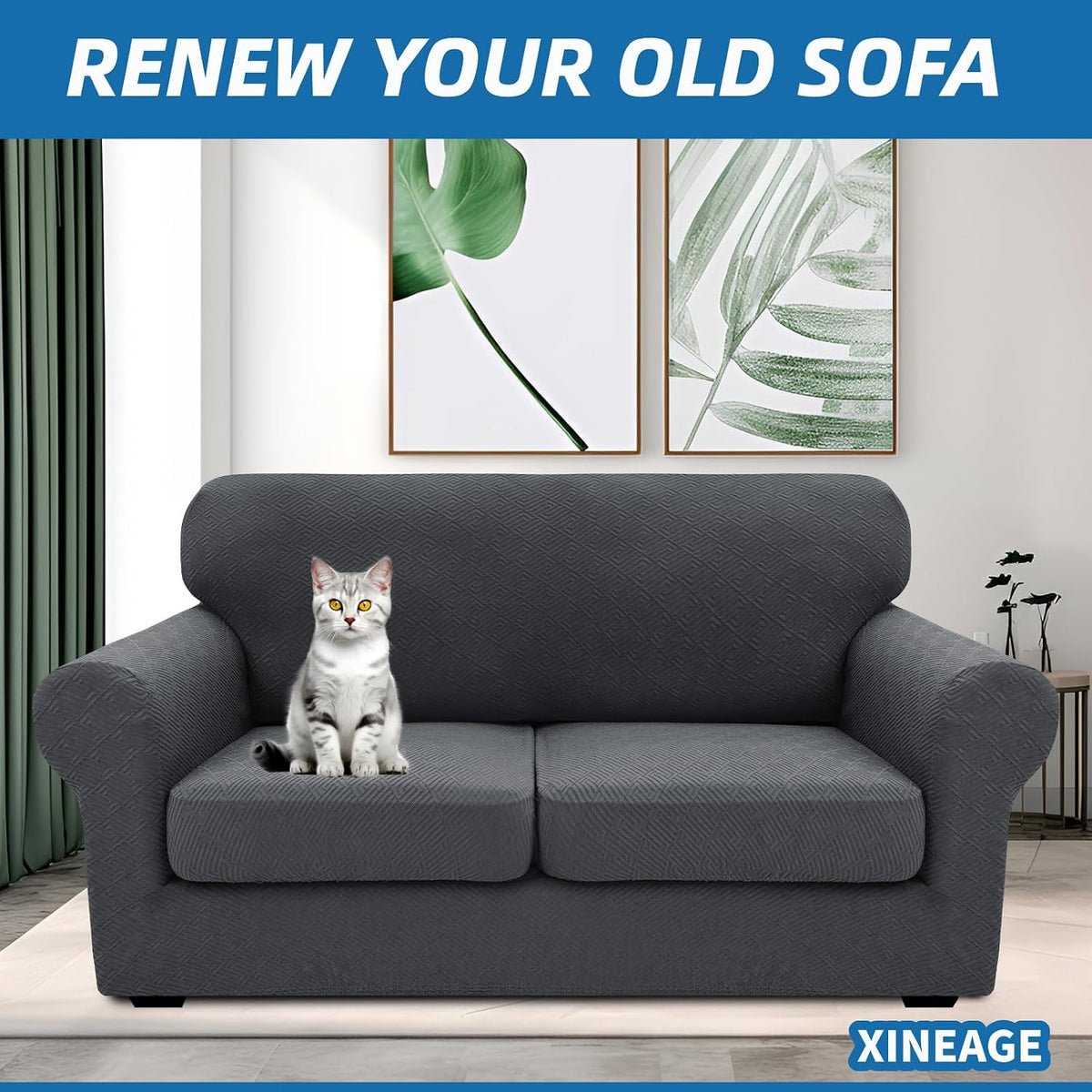 4-Piece Stretch Sofa Cover, Washable Couch Covers for Dog | 71"-91"(3 Cushions),Light Gray（Big Sale),Anti-pilling & Wear-Resistant,Pet Friendly, Washable.Ideal for Living room