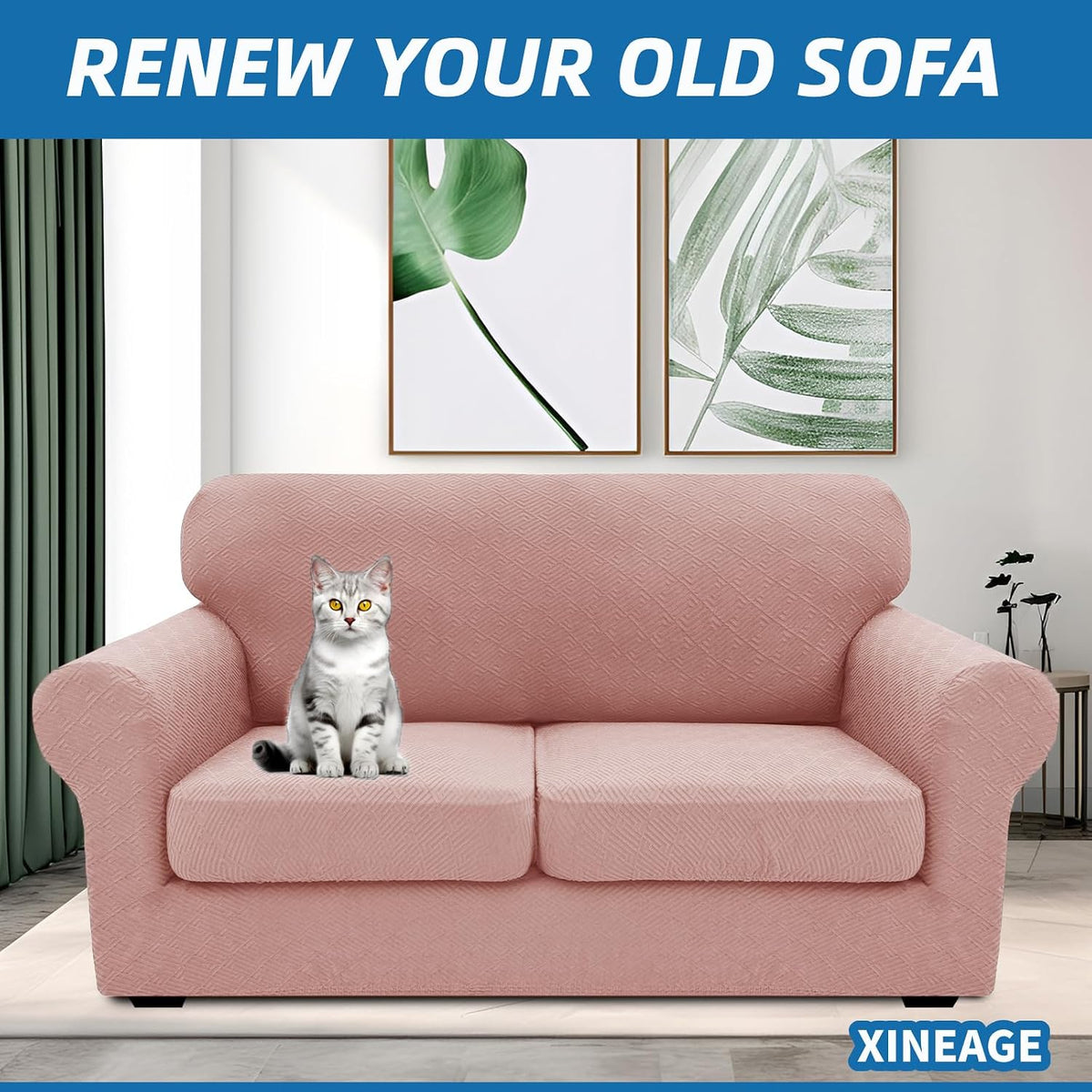 4-Piece Stretch Sofa Cover, Washable Couch Covers for Dog | 71"-91"(3 Cushions),Light Gray（Big Sale),Anti-pilling & Wear-Resistant,Pet Friendly, Washable.Ideal for Living room