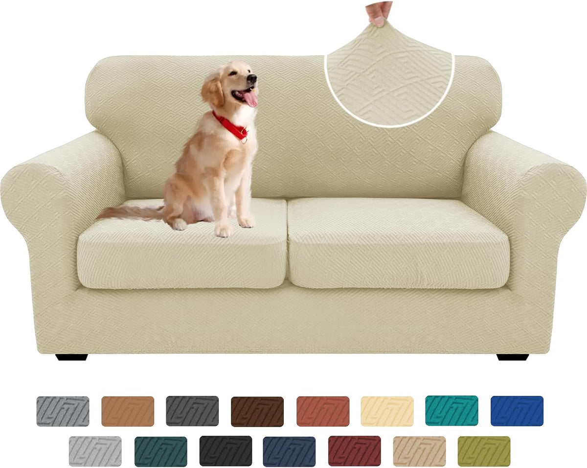 4-Piece Stretch Sofa Cover, Washable Couch Covers for Dog | 71"-91"(3 Cushions),Light Gray（Big Sale),Anti-pilling & Wear-Resistant,Pet Friendly, Washable.Ideal for Living room
