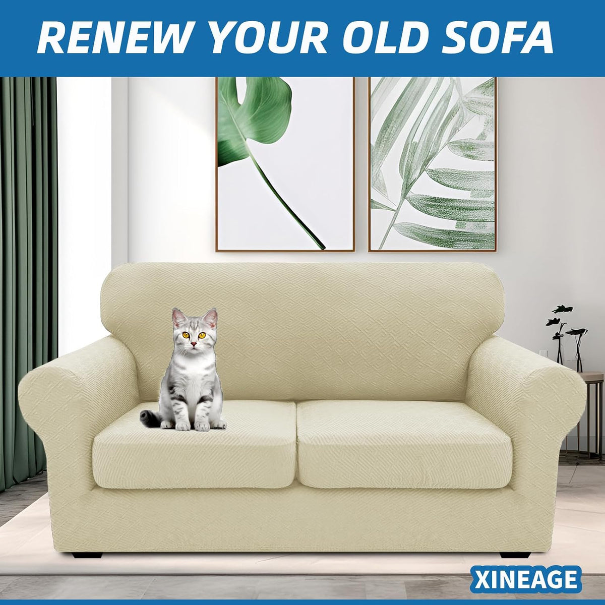 4-Piece Stretch Sofa Cover, Washable Couch Covers for Dog | 71"-91"(3 Cushions),Light Gray（Big Sale),Anti-pilling & Wear-Resistant,Pet Friendly, Washable.Ideal for Living room