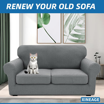 4-Piece Stretch Sofa Cover, Washable Couch Covers for Dog | 71"-91"(3 Cushions),Light Gray（Big Sale),Anti-pilling & Wear-Resistant,Pet Friendly, Washable.Ideal for Living room