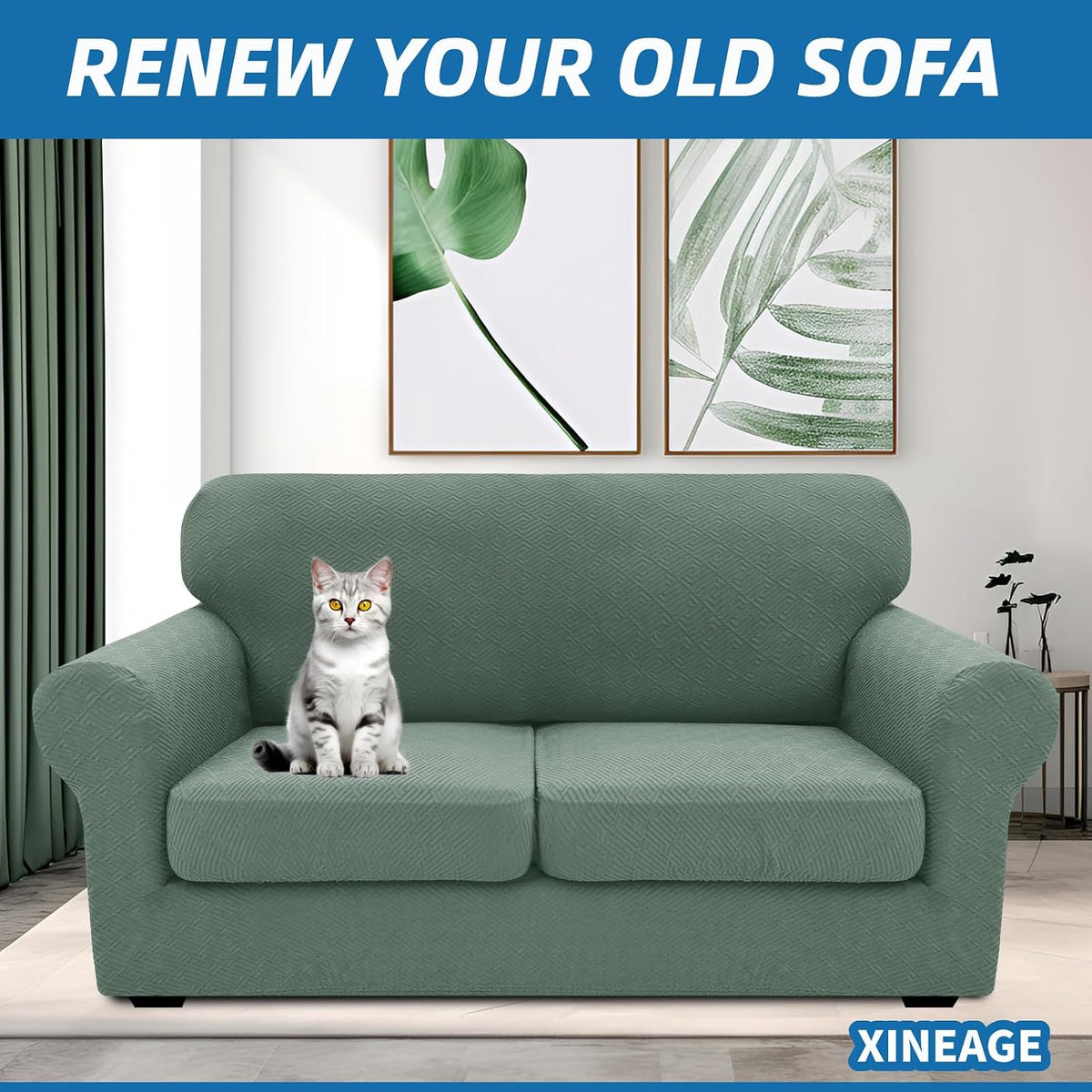 4-Piece Stretch Sofa Cover, Washable Couch Covers for Dog | 71"-91"(3 Cushions),Light Gray（Big Sale),Anti-pilling & Wear-Resistant,Pet Friendly, Washable.Ideal for Living room