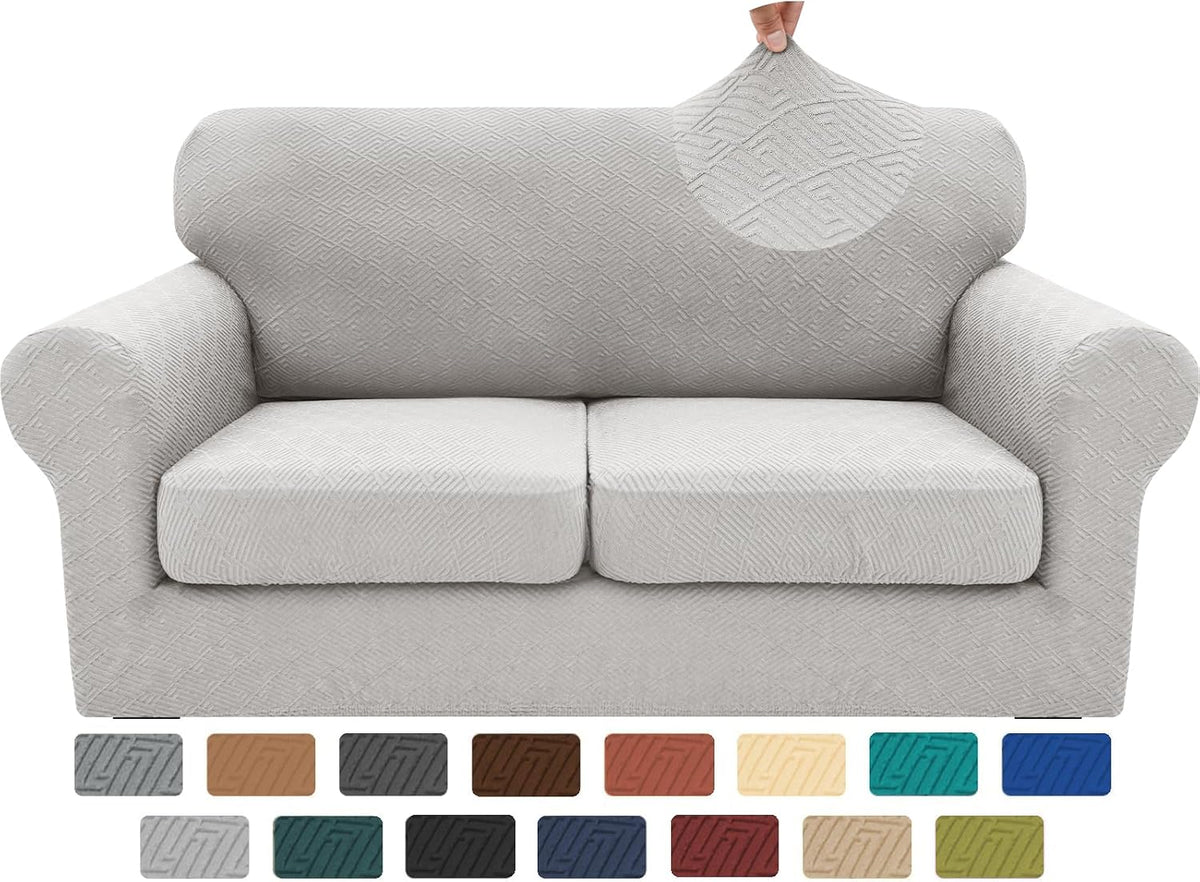 4-Piece Stretch Sofa Cover, Washable Couch Covers for Dog | 71"-91"(3 Cushions),Light Gray（Big Sale),Anti-pilling & Wear-Resistant,Pet Friendly, Washable.Ideal for Living room