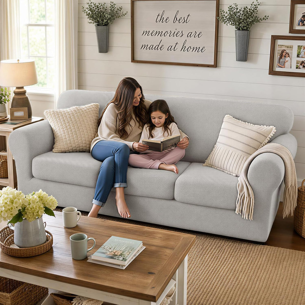 4-Piece Stretch Sofa Cover, Washable Couch Covers for Dog | 71"-91"(3 Cushions),Light Gray（Big Sale),Anti-pilling & Wear-Resistant,Pet Friendly, Washable.Ideal for Living room