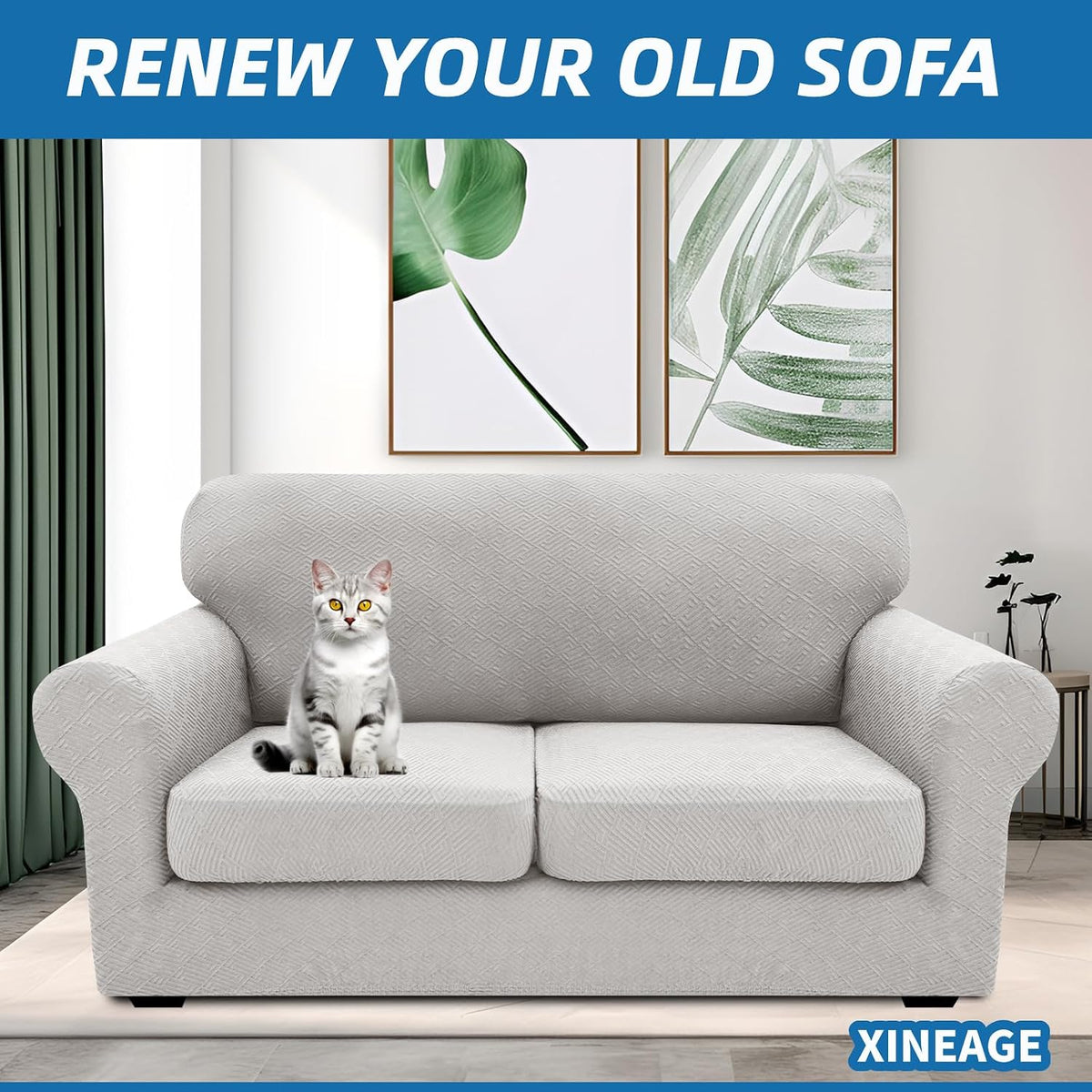 4-Piece Stretch Sofa Cover, Washable Couch Covers for Dog | 71"-91"(3 Cushions),Light Gray（Big Sale),Anti-pilling & Wear-Resistant,Pet Friendly, Washable.Ideal for Living room