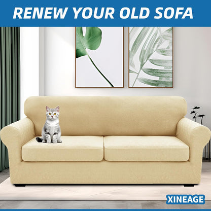 4-Piece Stretch Sofa Cover, Washable Couch Covers for Dog | 71"-91"(3 Cushions),Light Gray（Big Sale),Anti-pilling & Wear-Resistant,Pet Friendly, Washable.Ideal for Living room