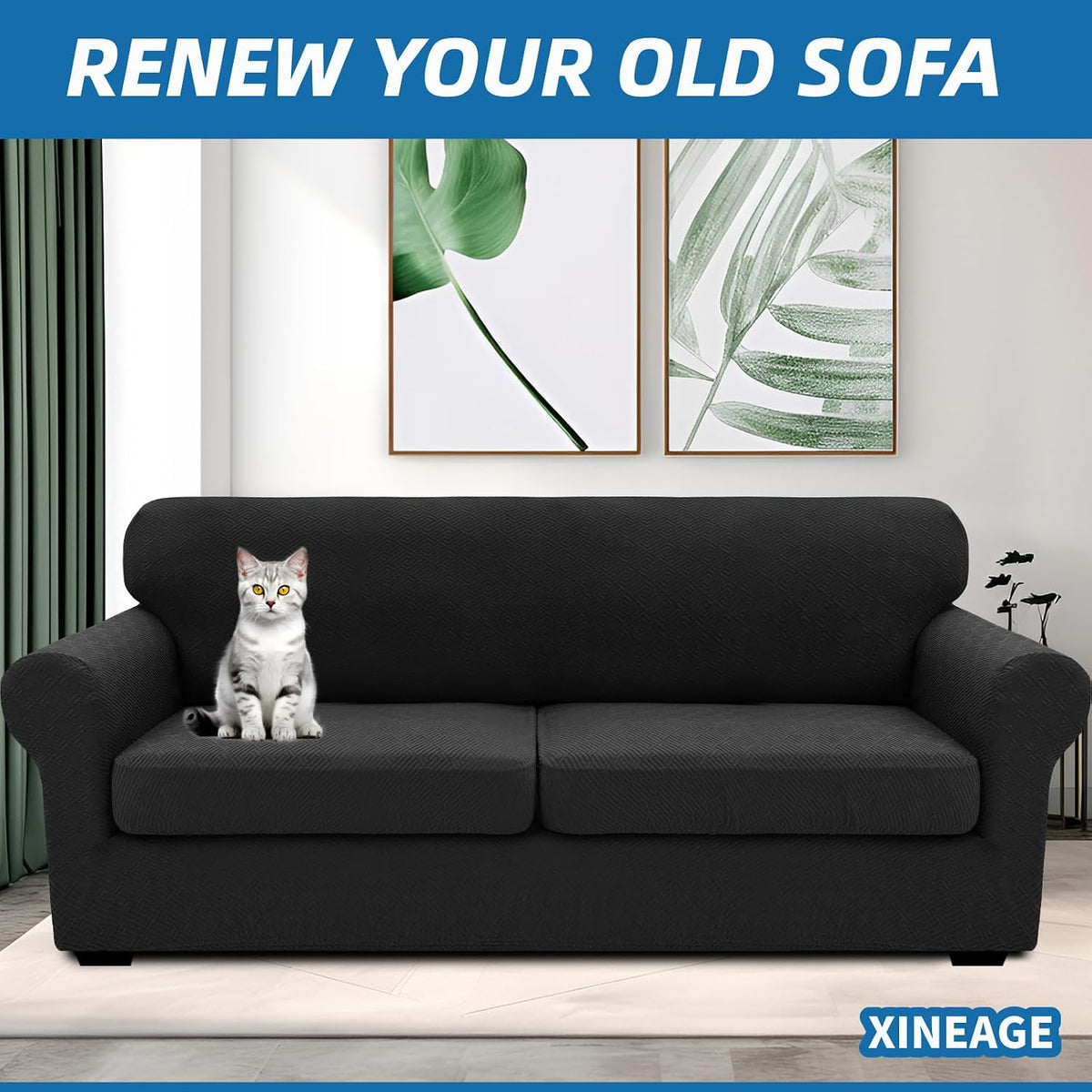 4-Piece Stretch Sofa Cover, Washable Couch Covers for Dog | 71"-91"(3 Cushions),Light Gray（Big Sale),Anti-pilling & Wear-Resistant,Pet Friendly, Washable.Ideal for Living room