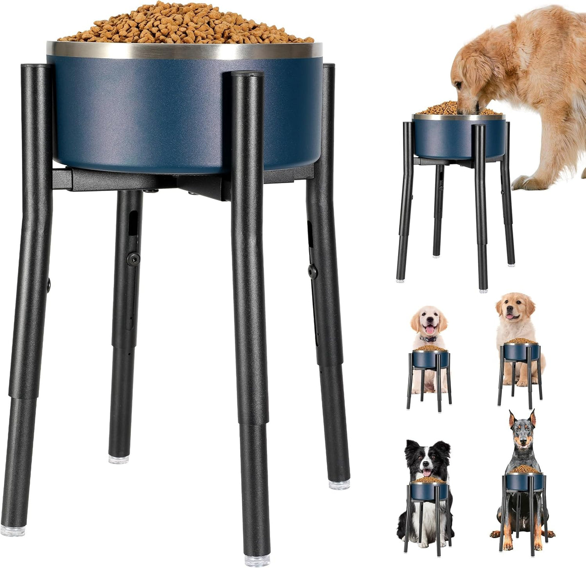 Single Dog Bowl Stand,Tall Dog Food Stand Adjustable Wide 7-11" Heights 14.5",Metal Elevated PET Bowl Holder Raised Water Feeder for Medium,Large Dog(Bowl Not Included)