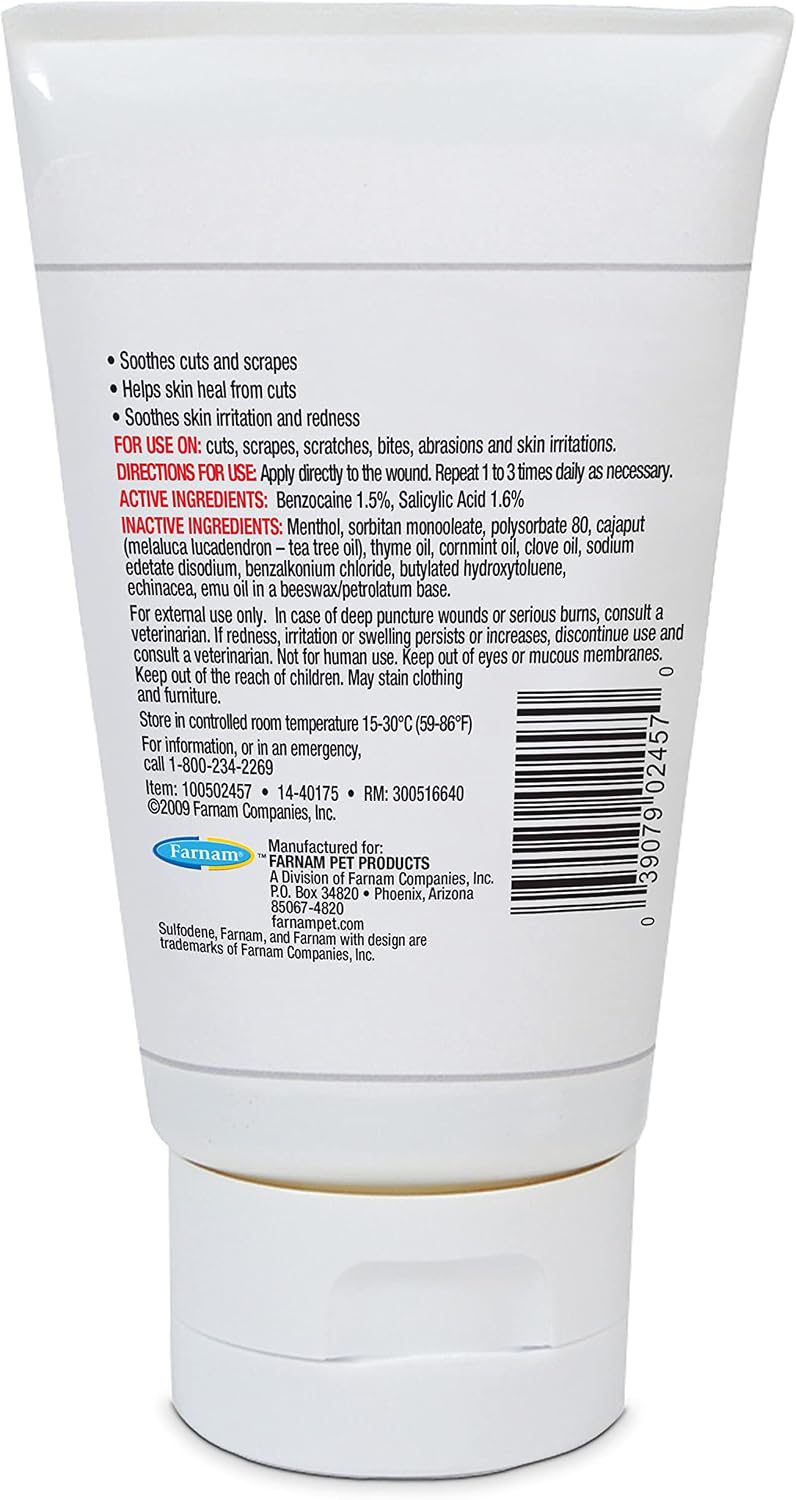 Wound Care 3-Way Ointment for Dogs & Puppies, Soothes Cuts, Scrapes, Skin Irritation, and Redness, First Aid Relief that Supports Skin Healing and Comfort, 2 oz