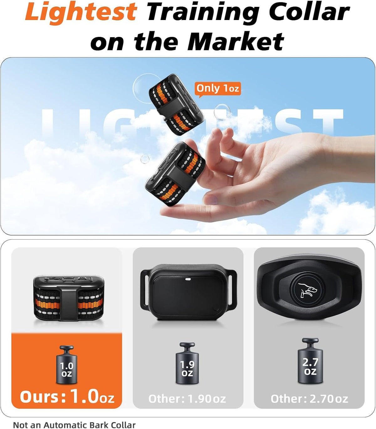 Ultra Compact Dog Shock Collar, Lightest Dog Training Collar with Remote for Small Dogs 5-30lbs & Medium Dogs/Puppies, Waterproof, Rechargeable, 1300ft Range(Orange&Small)