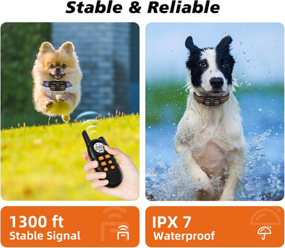 Ultra Compact Dog Shock Collar, Lightest Dog Training Collar with Remote for Small Dogs 5-30lbs & Medium Dogs/Puppies, Waterproof, Rechargeable, 1300ft Range(Orange&Small)