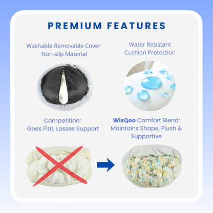 Calming Donut Dog Bed – Faux Fur Anti-Anxiety Pet Bed with Removable Washable Cover & Water-Resistant Liner – Plush Fluffy Round Nest, Non-Slip Bottom for Dogs & Cats – Medium, Grey