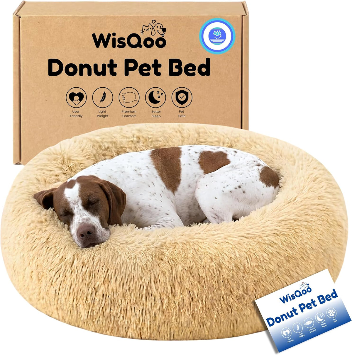 Calming Donut Dog Bed – Faux Fur Anti-Anxiety Pet Bed with Removable Washable Cover & Water-Resistant Liner – Plush Fluffy Round Nest, Non-Slip Bottom for Dogs & Cats – Medium, Grey