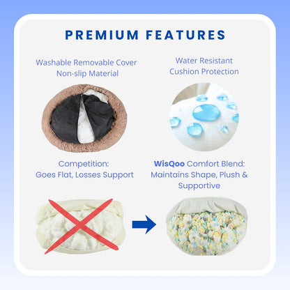 Calming Donut Dog Bed – Faux Fur Anti-Anxiety Pet Bed with Removable Washable Cover & Water-Resistant Liner – Plush Fluffy Round Nest, Non-Slip Bottom for Dogs & Cats – Medium, Grey