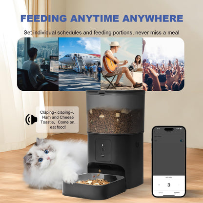 Automatic Cat Feeder, 4L Cat Food Dispenser with 10s Voice Recorder, Pet Feeder up to 8 Meals per Day, Timed Dog Feeder with Dry Food Sealed Ring