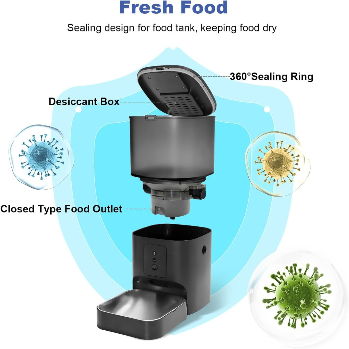 Automatic Cat Feeder, 4L Cat Food Dispenser with 10s Voice Recorder, Pet Feeder up to 8 Meals per Day, Timed Dog Feeder with Dry Food Sealed Ring