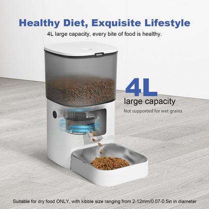 Automatic Cat Feeder, 4L Cat Food Dispenser with 10s Voice Recorder, Pet Feeder up to 8 Meals per Day, Timed Dog Feeder with Dry Food Sealed Ring