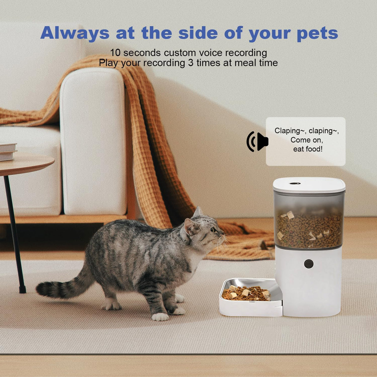 Automatic Cat Feeder, 4L Cat Food Dispenser with 10s Voice Recorder, Pet Feeder up to 8 Meals per Day, Timed Dog Feeder with Dry Food Sealed Ring