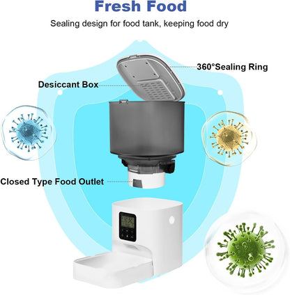 Automatic Cat Feeder, 4L Cat Food Dispenser with 10s Voice Recorder, Pet Feeder up to 8 Meals per Day, Timed Dog Feeder with Dry Food Sealed Ring