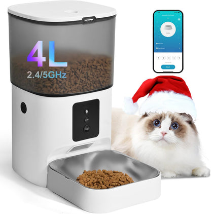 Automatic Cat Feeder, 4L Cat Food Dispenser with 10s Voice Recorder, Pet Feeder up to 8 Meals per Day, Timed Dog Feeder with Dry Food Sealed Ring