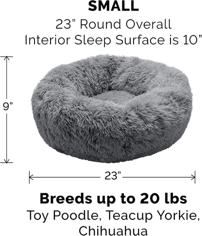 36" Round Calming Donut Dog Bed for Large/Medium Dogs, Refillable w/ Removable Washable Cover, For Dogs Up to 75 lbs - Shaggy Plush Long Faux Fur Donut Bed - Gray, Large