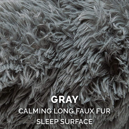 36" Round Calming Donut Dog Bed for Large/Medium Dogs, Refillable w/ Removable Washable Cover, For Dogs Up to 75 lbs - Shaggy Plush Long Faux Fur Donut Bed - Gray, Large