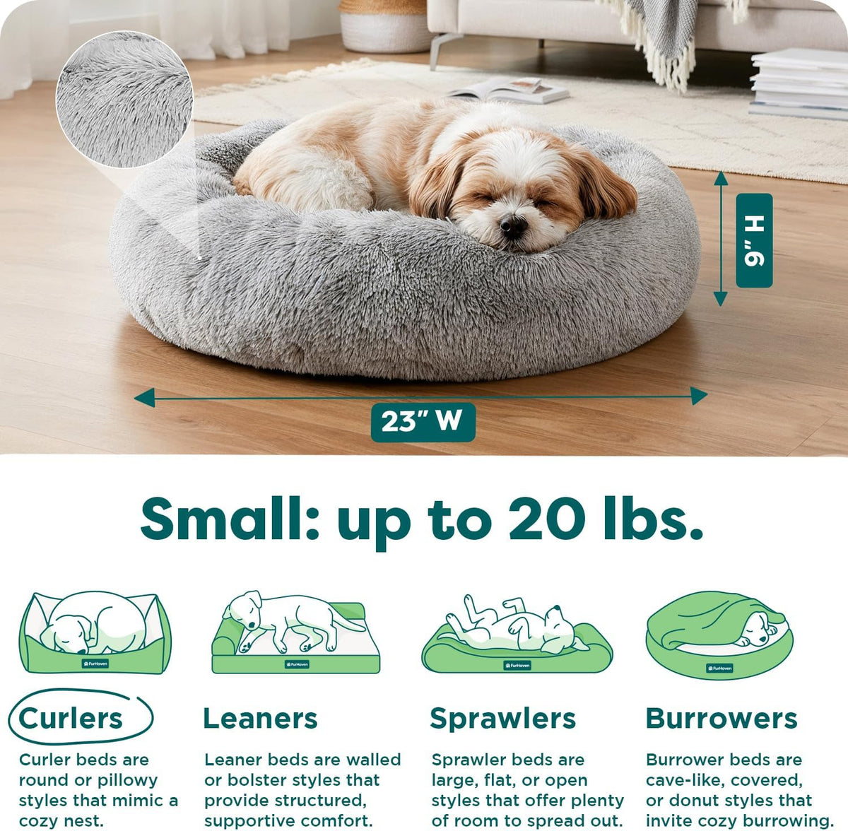 36" Round Calming Donut Dog Bed for Large/Medium Dogs, Refillable w/ Removable Washable Cover, For Dogs Up to 75 lbs - Shaggy Plush Long Faux Fur Donut Bed - Gray, Large