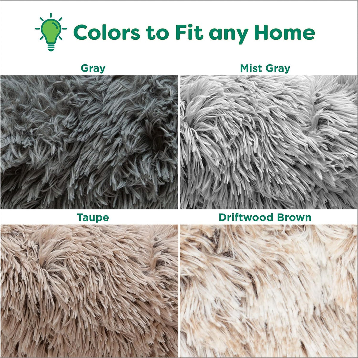 36" Round Calming Donut Dog Bed for Large/Medium Dogs, Refillable w/ Removable Washable Cover, For Dogs Up to 75 lbs - Shaggy Plush Long Faux Fur Donut Bed - Gray, Large