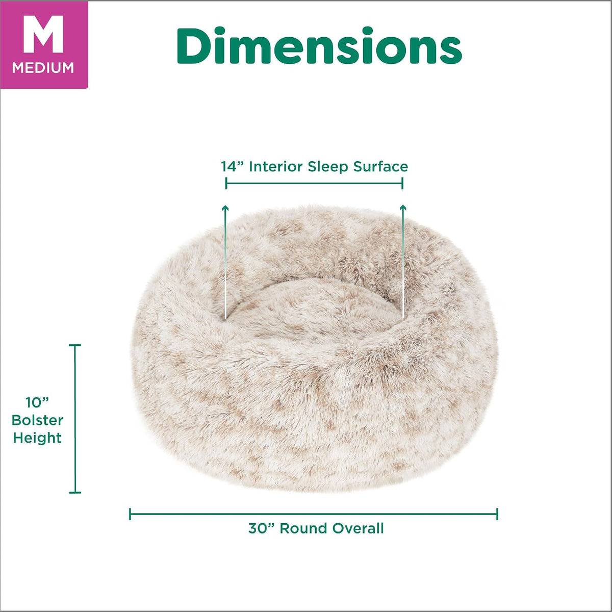 36" Round Calming Donut Dog Bed for Large/Medium Dogs, Refillable w/ Removable Washable Cover, For Dogs Up to 75 lbs - Shaggy Plush Long Faux Fur Donut Bed - Gray, Large