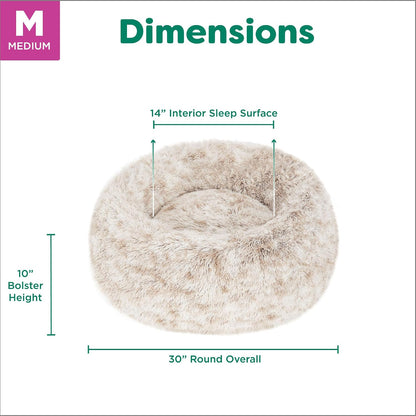36" Round Calming Donut Dog Bed for Large/Medium Dogs, Refillable w/ Removable Washable Cover, For Dogs Up to 75 lbs - Shaggy Plush Long Faux Fur Donut Bed - Gray, Large