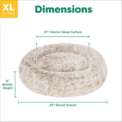 36" Round Calming Donut Dog Bed for Large/Medium Dogs, Refillable w/ Removable Washable Cover, For Dogs Up to 75 lbs - Shaggy Plush Long Faux Fur Donut Bed - Gray, Large