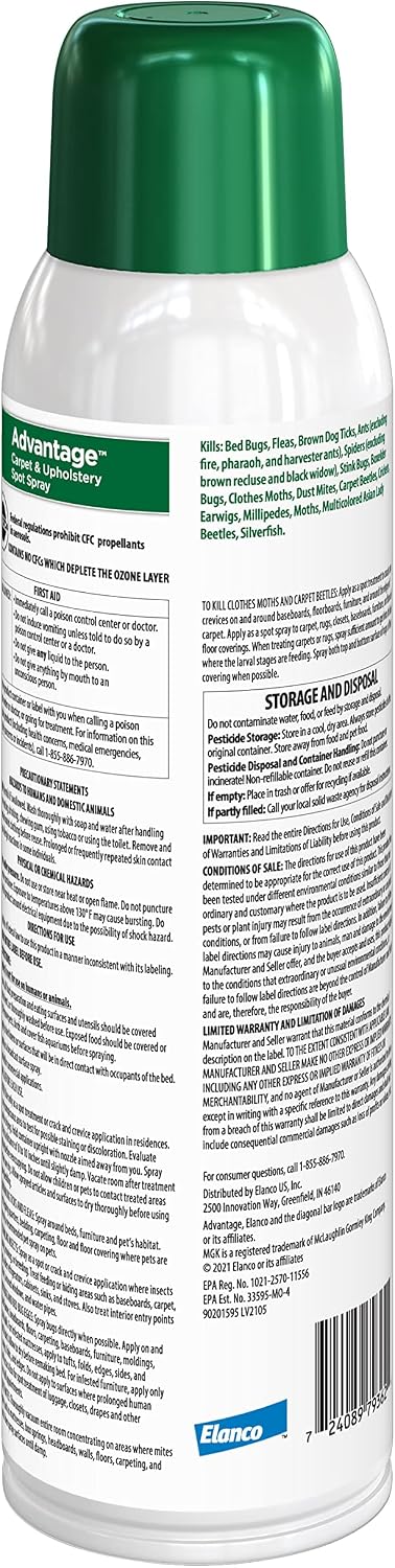 Carpet & Upholstery Spot Spray | Kills Fleas & Ticks & Bedbugs | 16 oz.