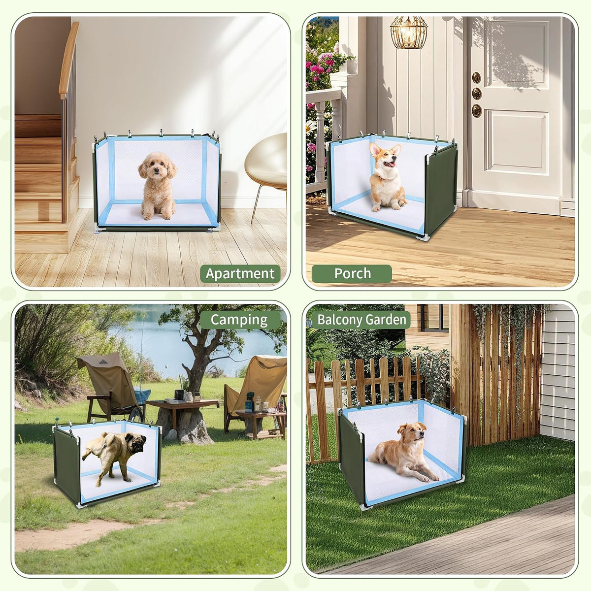 Dog Pee Pad Holder with High Walls,Waterproof Puppy Litter Box,Foldable Indoor Dog Potty,No Spill Pet Toilet for Small/Medium Puppy, Easy Clean,Army Green (24"x17.7"x17.7")