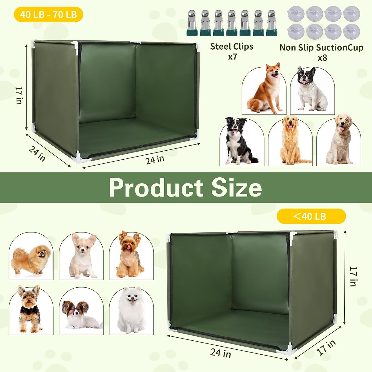 Dog Pee Pad Holder with High Walls,Waterproof Puppy Litter Box,Foldable Indoor Dog Potty,No Spill Pet Toilet for Small/Medium Puppy, Easy Clean,Army Green (24"x17.7"x17.7")